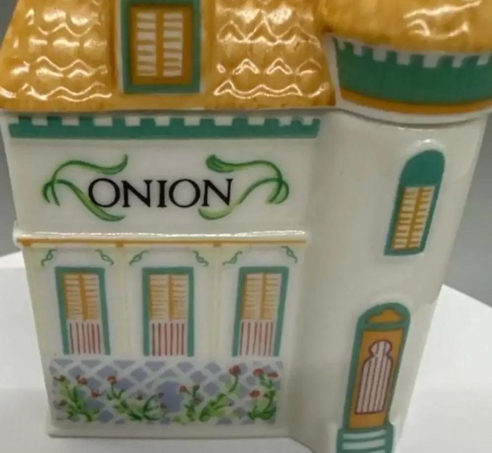 Lenox 1989 Spice Village Onion Porcelain House Jar w/ Lid Original Container Vtg